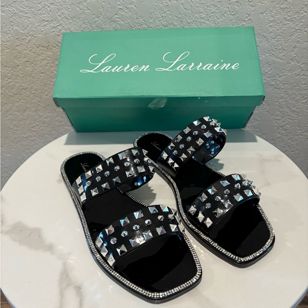 Lauren Lorraine Black Studley Gel Slip-On Sandals Slides Shoes Size 7 NWT